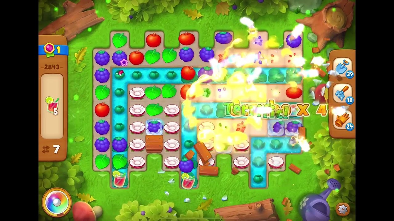 GardenScapes Level 2843 no boosters (25 moves)