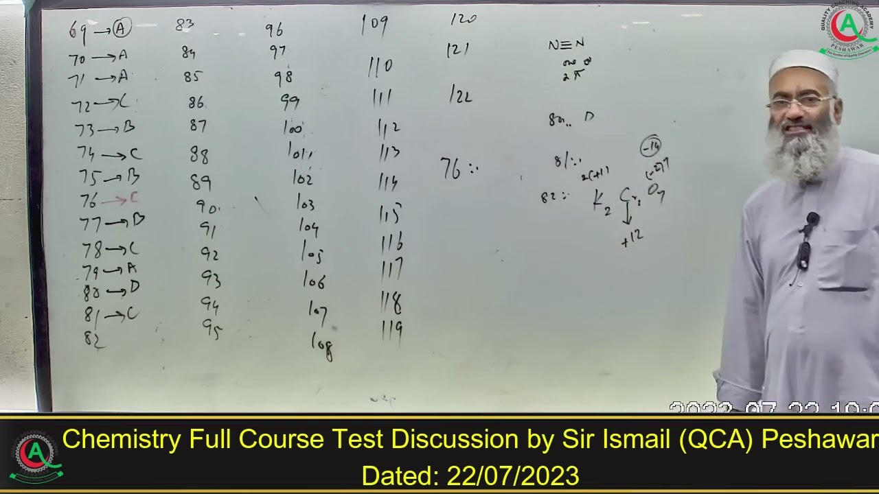 Chemistry Full Course Test Discussion by Sir Ismail QCA Peshawar