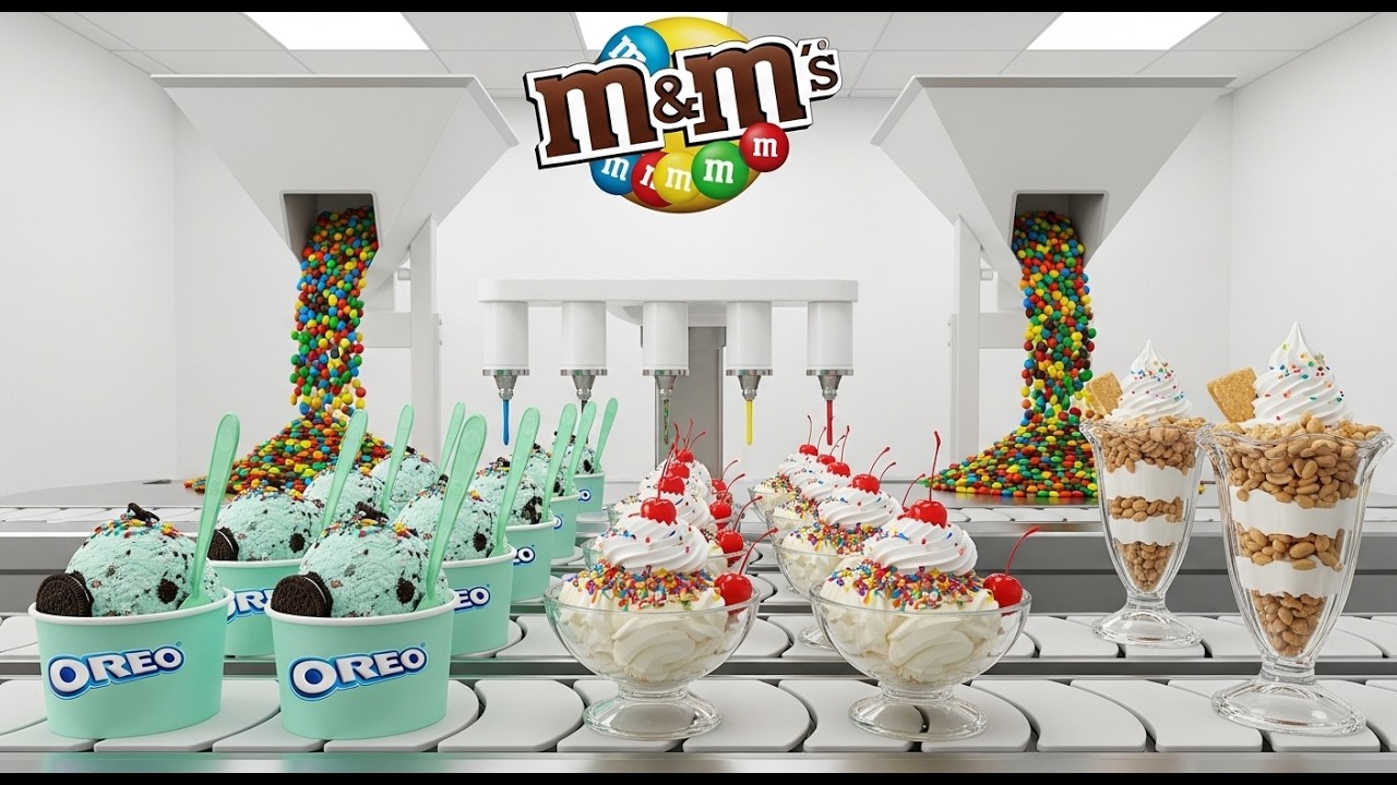 OREO & M&M Flavor Mega Ice Cream Factory Tour — Full Process