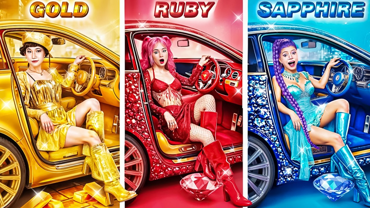 Złota vs Rubinowa vs Szafirowa Huntrix Glow up w bitwie sukni balowych i supercar! KPop Demon Hunter