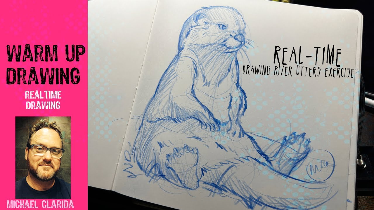 Drawing River Otters warm up using pencil