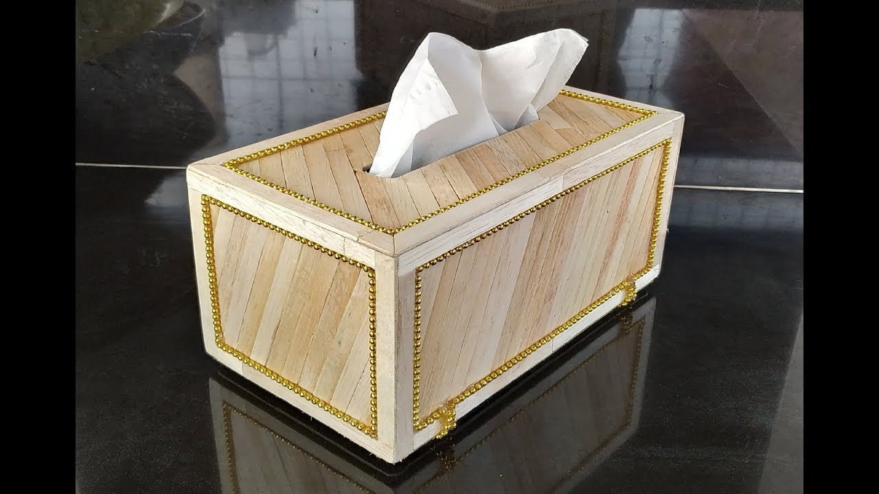 DIY . Tissue Box made from  Popsicle Sticks . tissue box crafts .Tempat Tisu Dari Stik Es Krim