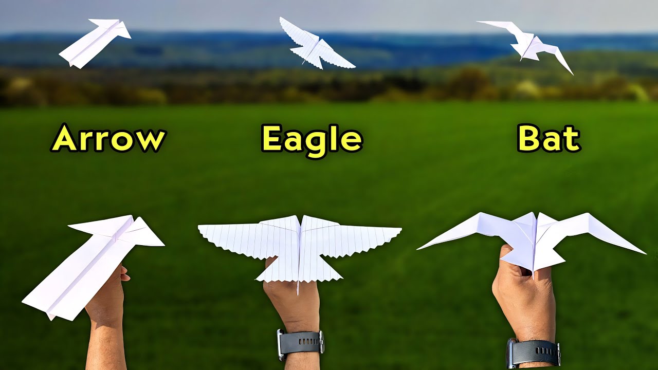 3 top  flying bird plane, new 3 paper bat plane, best flying eagle plane, arrow plane, eagle and bat