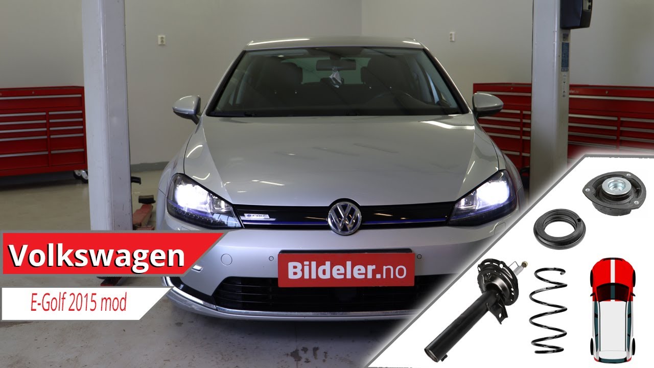 VW E-Golf: Hvordan bytte støtdemper, fjærbeinslager og fjær foran - 2013 og nyere modeller
