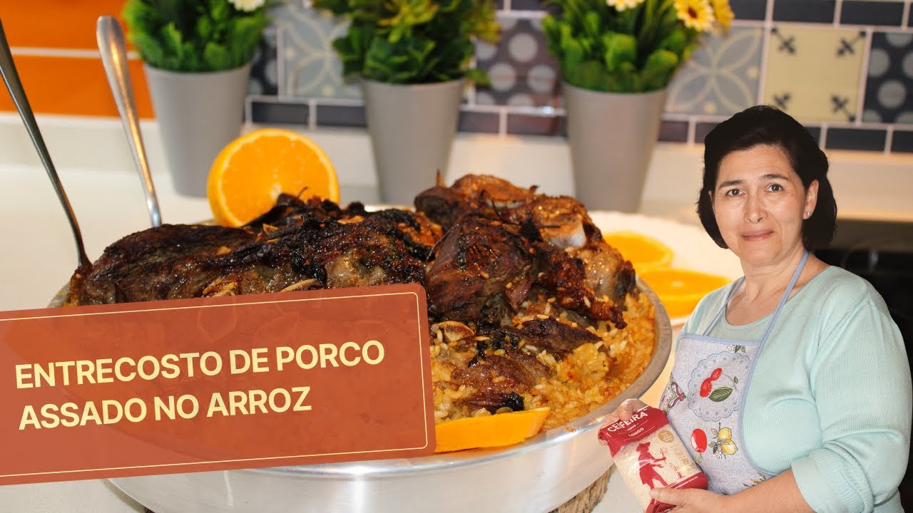 Entrecosto de porco, assado no arroz
