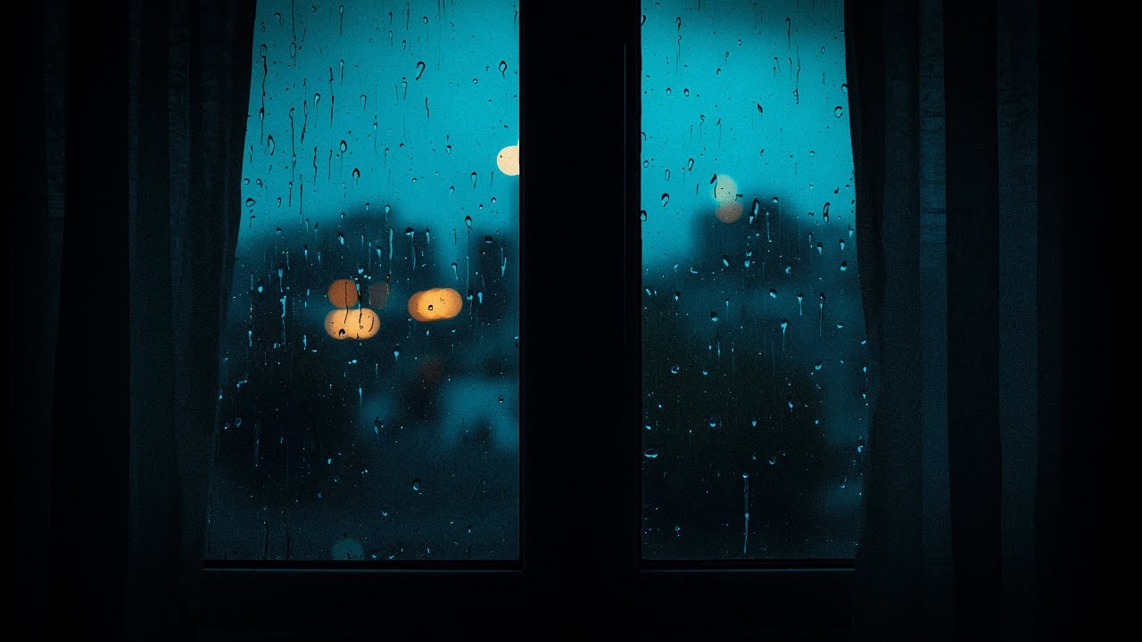 Relaxing Blue Lo-Fi | Rainy Night Window | Chill Beats (1 Hour)