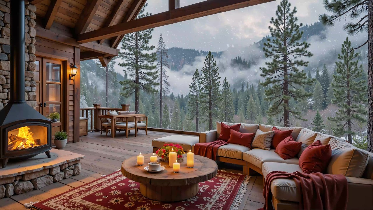 Relaxing Winter Ambience at Cozy Cabin ❄️ Warm Piano Music for Study, Work & Sleep