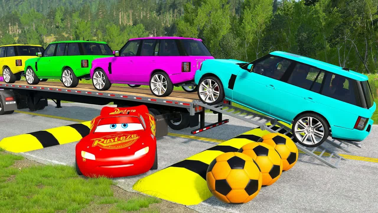 Flatbed Truck McQueen | Transportation with Truck - Pothole vs Car #1 | BeamNG.Drive Gameplay