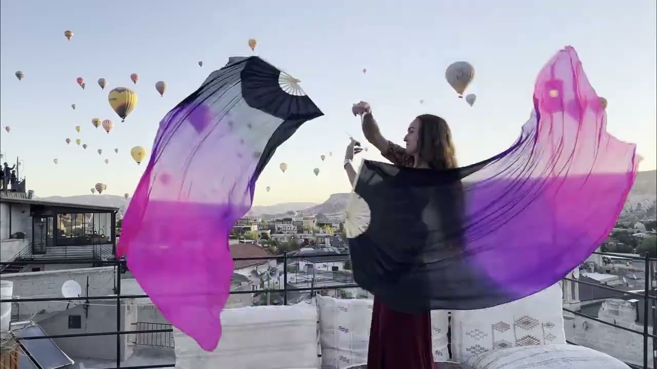 Silk Fan Pois in Black, Purple & Pink | Colorful Belly Dance Fan Veils & Poi Performance