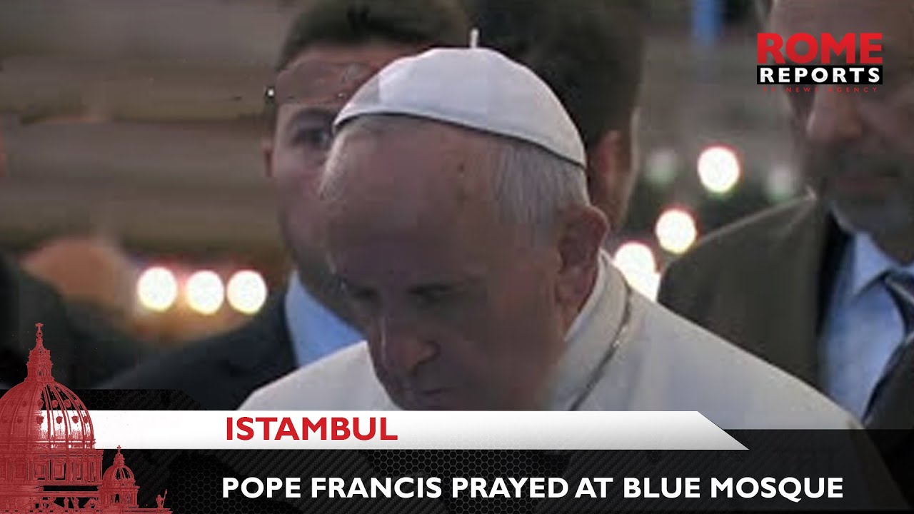 Pope Francis prays at the Blue Mosque in Istanbul