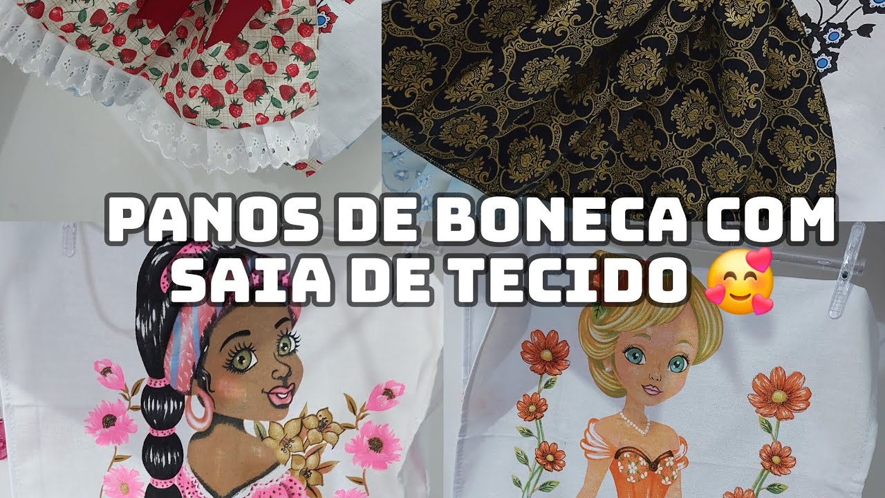 Panos de prato de boneca com saia de tecido