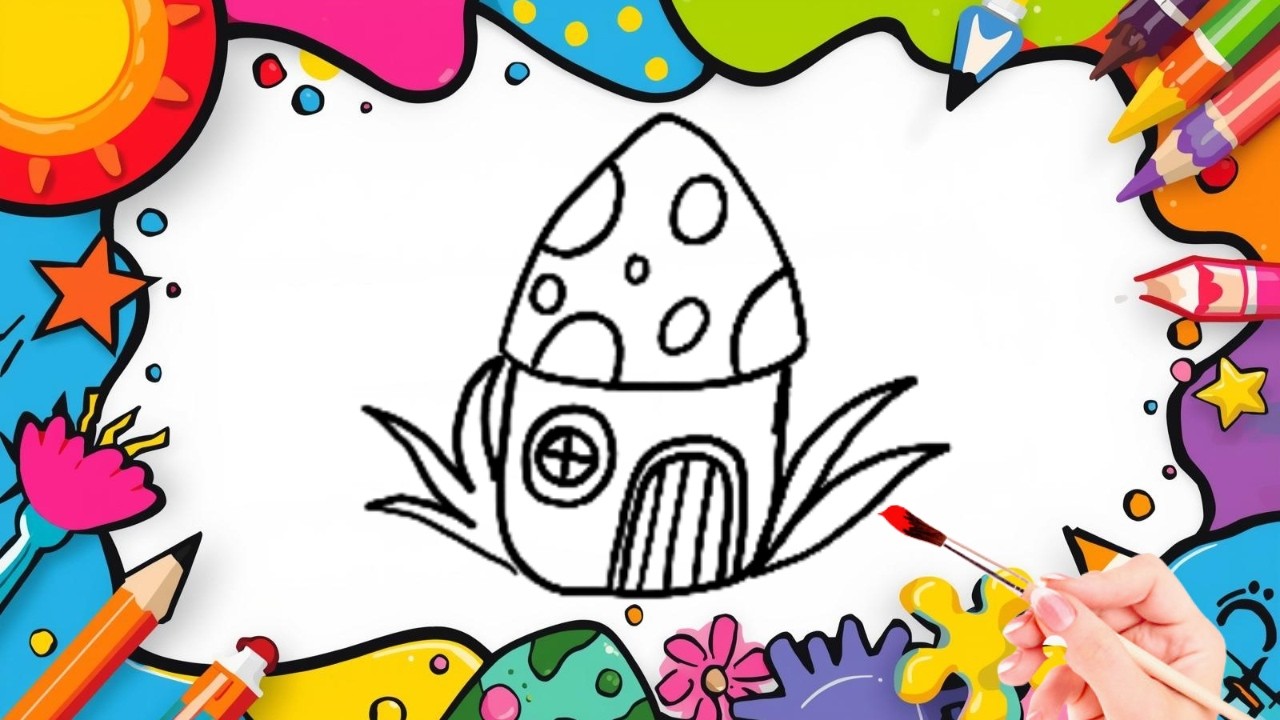 How To Draw cute Mushroom House  Drawing, Painting & Coloring For Kids and Toddlers_🌈🎨 🐋