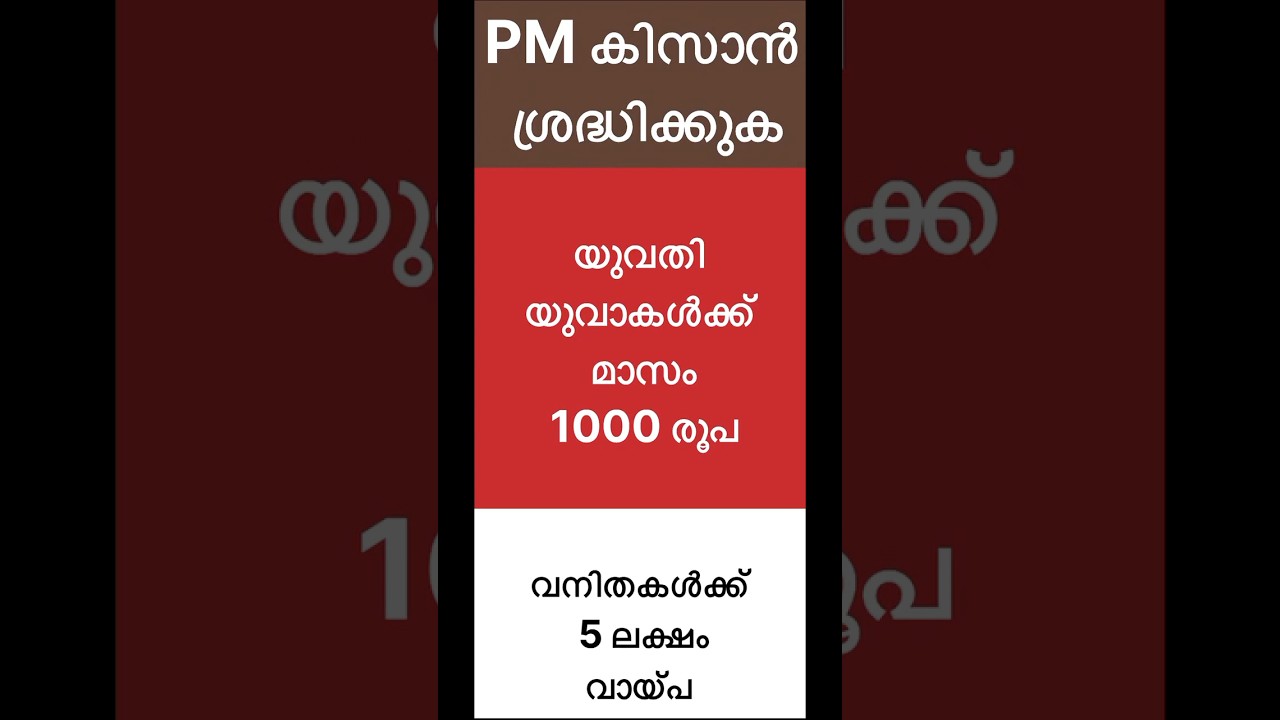 Pension വനിതകൾക്ക് 5 ലക്ഷം വായ്പ യുവതി യുവാകൾക്ക് മാസം 1000 രൂപ- PM കിസാൻ ശ്രദ്ധിക്കുക