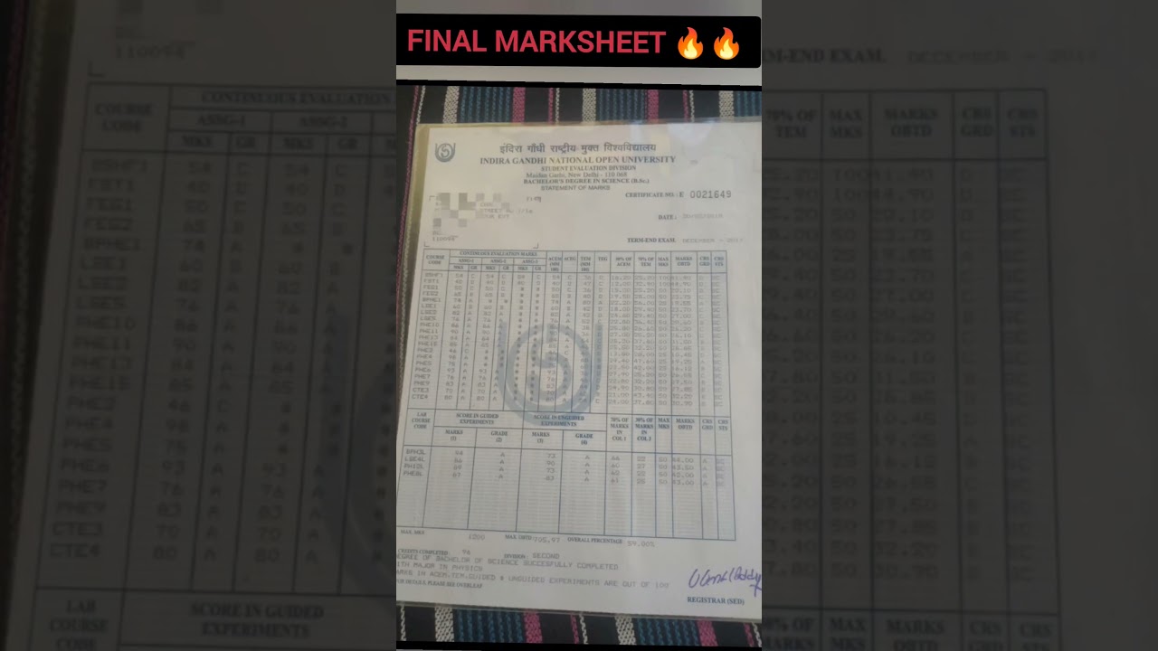 IGNOU FINAL MARKSHEET 🔥 37th Convocation degree #ignou #degree #result #shorts