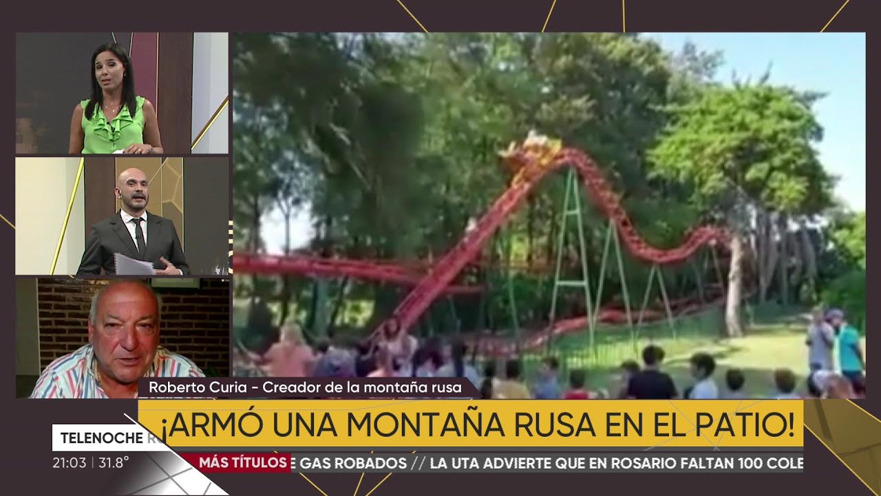 Un chovetense construyó una montaña rusa para sus nietos en el patio de su casa
