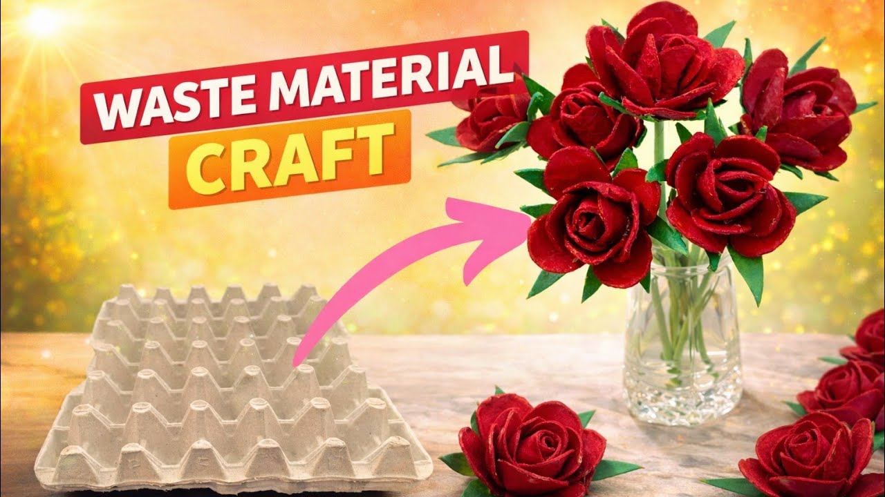 Diy egg tray flower 🌸 making| easy to make waste material craft
