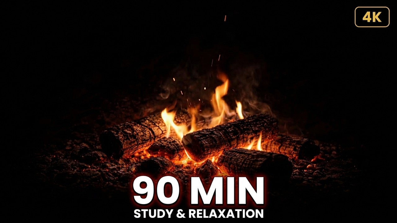 4K Cozy Fireplace 🔥 Gentle Crackling Fire Sounds for Sleep, Relaxing, Study (90 MIN)