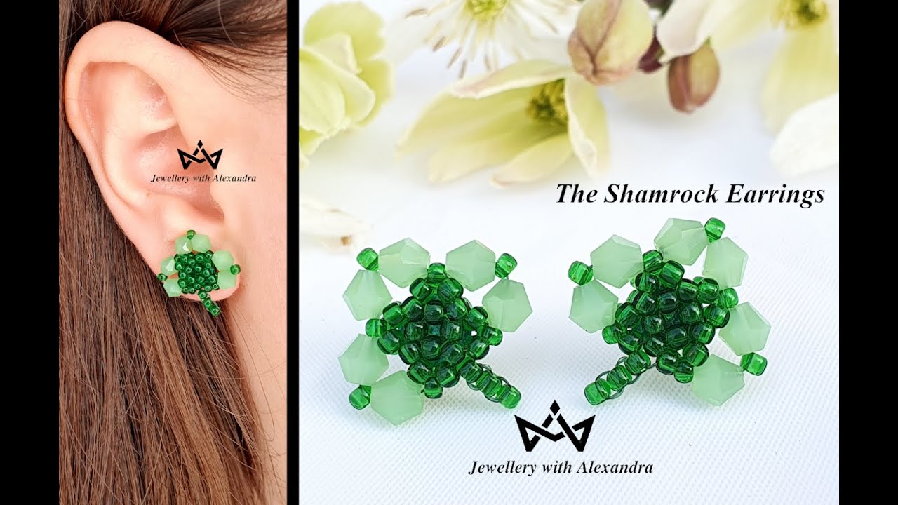 The Shamrock Earrings ☘️ How To Make Beaded Shamrock Stud Earrings With Seed Beads and Bicones ☘️