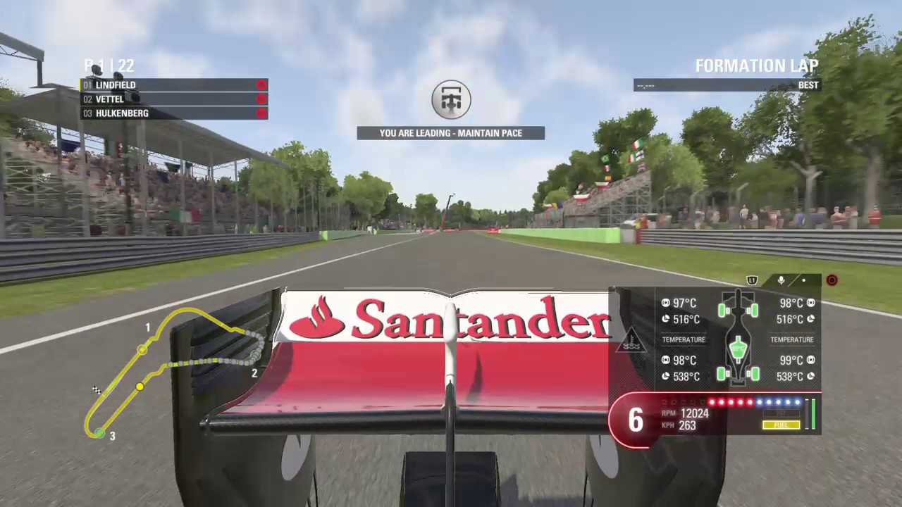 F1 2016 s4 r14 monza formation lap/start/VSC