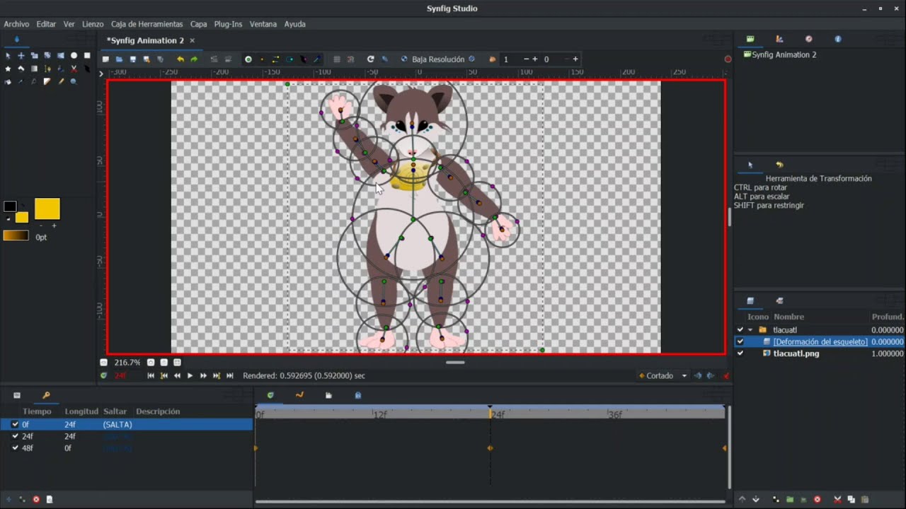 Animación de imágenes fijas con esqueleto de deformación en Synfig