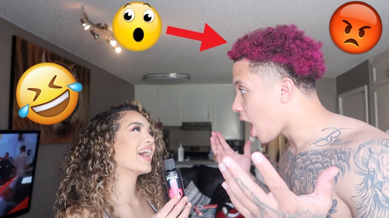 DYED MY BOYFRIENDS HAIR PINK PRANK! ** HE WAS NOT HAPPY! **