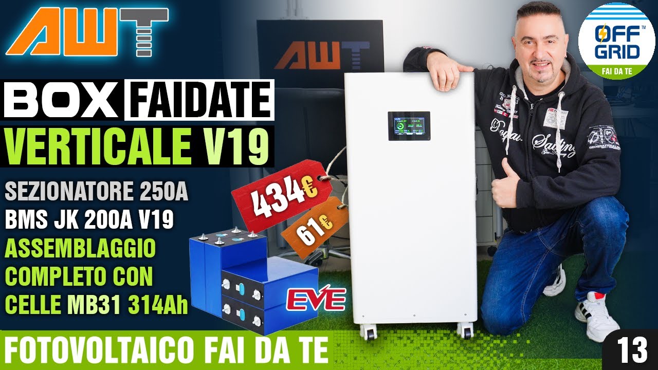 Box Batteria AWEIT Fai da Te BMS 200A JK V19 Verticale con Sezionatore Celle LiFePO4 EVE MB31 314Ah