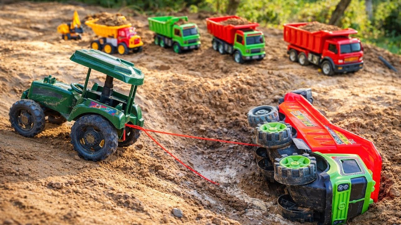 ​Heavy Duty 💎 Rescue! Green Tractor Saves Stuck Dump Truck🚜 from Mud 🏗️
