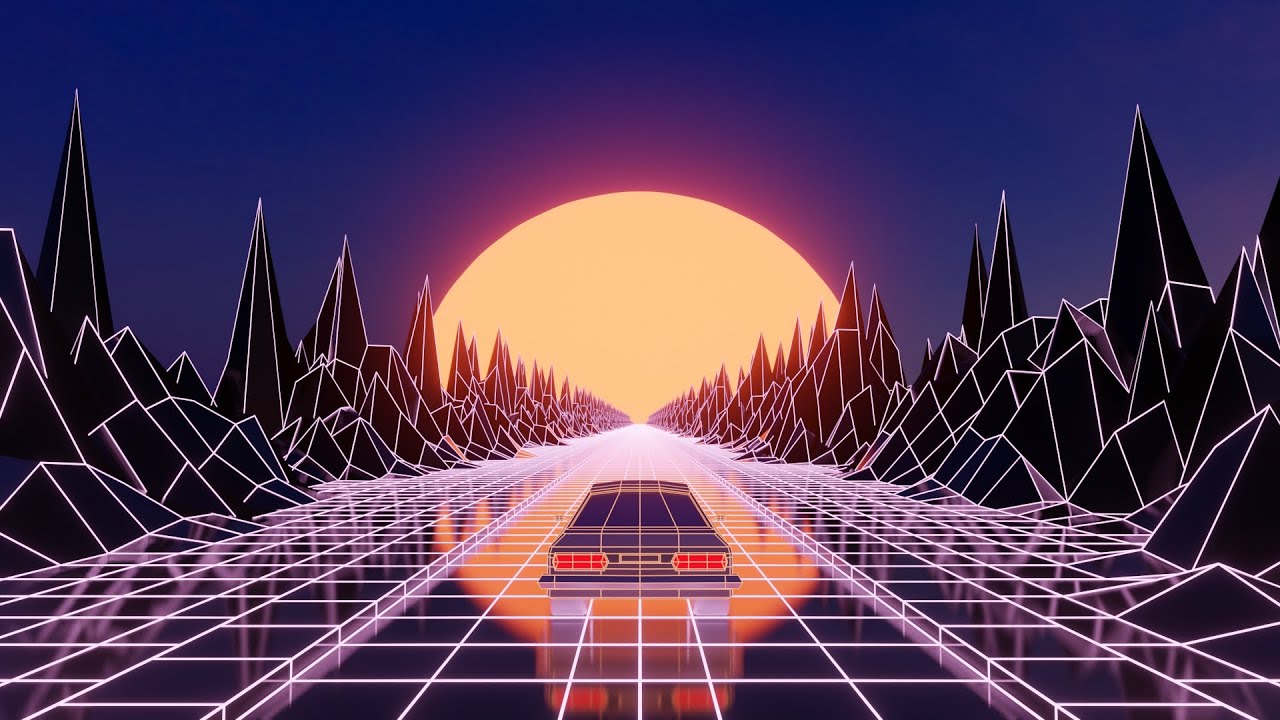 Retro style car driving into sunset #blender #scifi #animation #satisfying #loop #neon