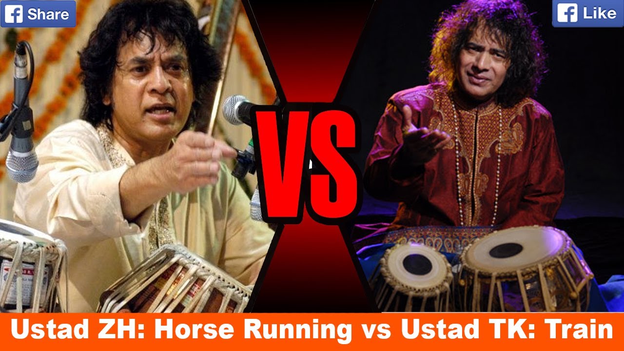 Ustad Zakir Hussain Horse Running Sound on Tabla vs Ustad Tari Khan Train Sound On Tabla