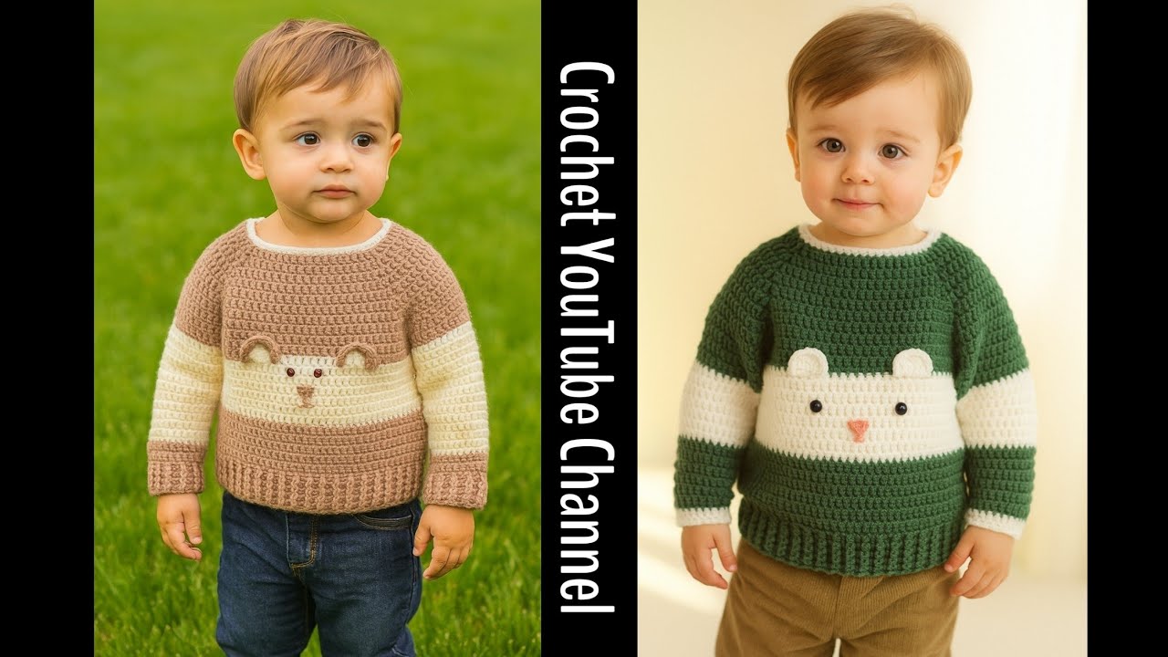 كروشية/ بلوفر اولادي وش الدب pullover for boys  /قناة #كروشيه_يوتيوب