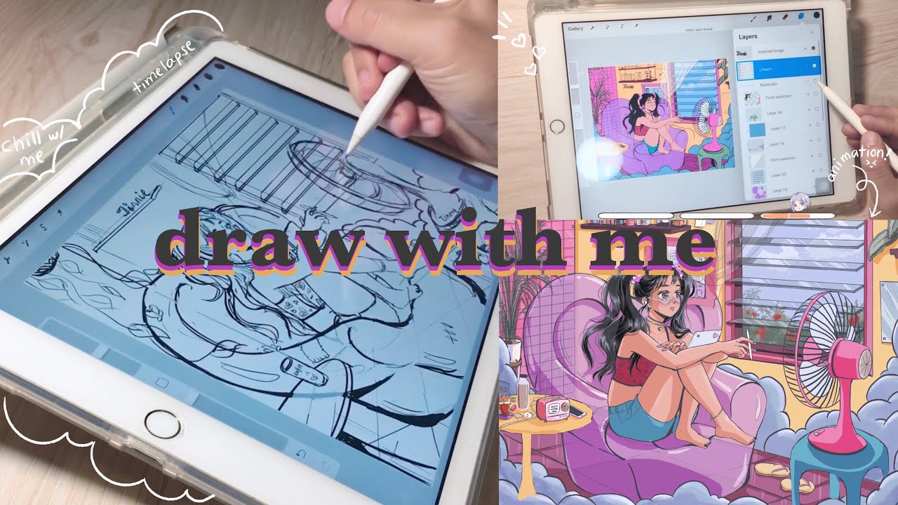 chill draw with me 🍒 procreate 💜 ipad 7th gen