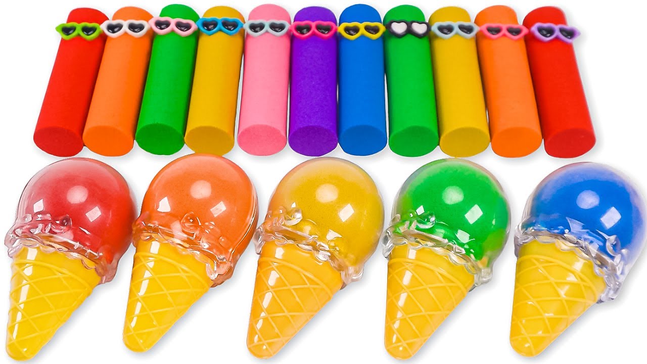 DIY ASMR How to Make Colorful Ice Cream Cones & Cutting with Kinetic Sand🌈Satisfying Video