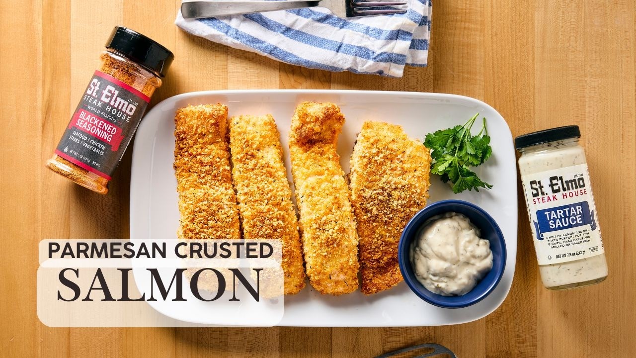 Parmesan-Crusted Salmon with St. Elmo Blackened Seasoning and Tartar Sauce