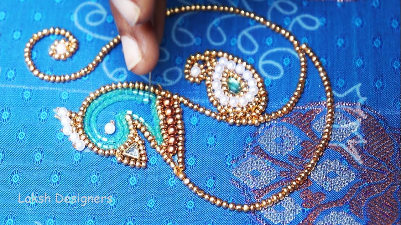 Peacock aari motif / Rs.1000 range pattu pavadai peacock aari work design tutorial for beginners
