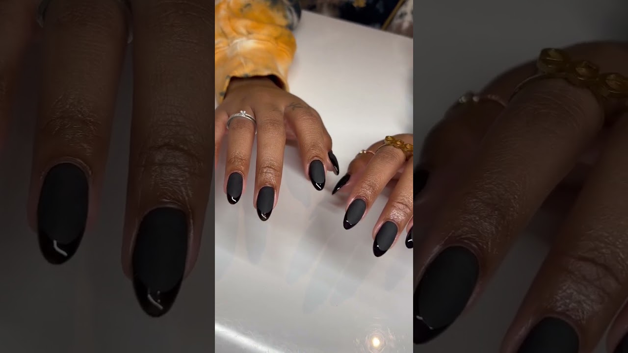 🖤MATTE BLACK NAILS WITH GLOSSY FRENCH TIPS🖤#blackpink #blacknails #mattenails #biabnails