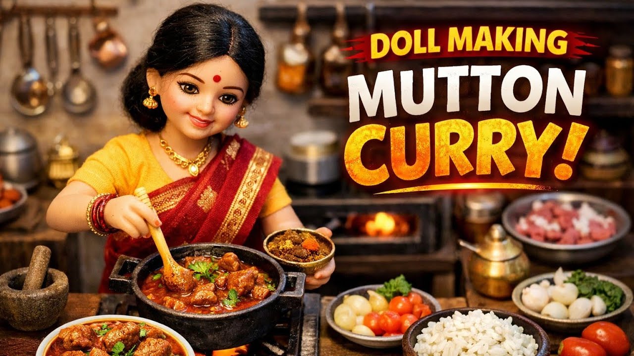 miniature doll making mutton curry for her husband #mutton #cooking #animation #tasty #miniature 