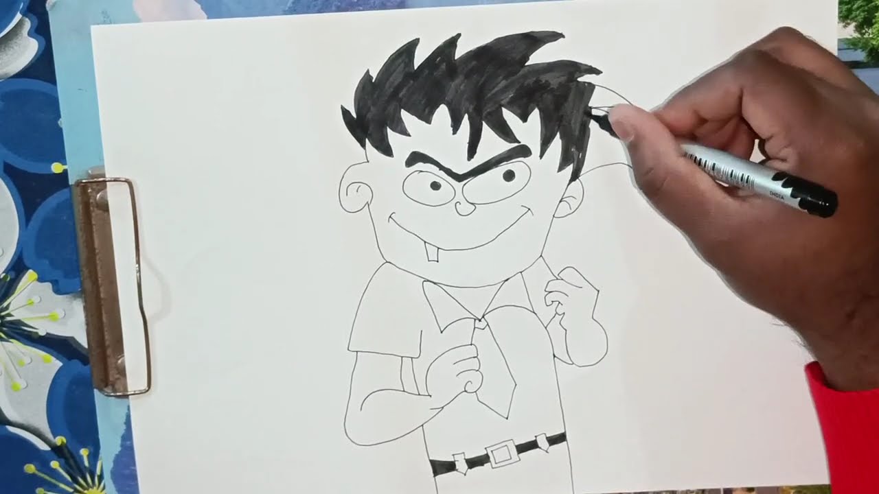 DRAW FAMOUS BADRINATH | CARTOON CHARACTER | STEP BY STEP | PAINT BRUSH 🎨