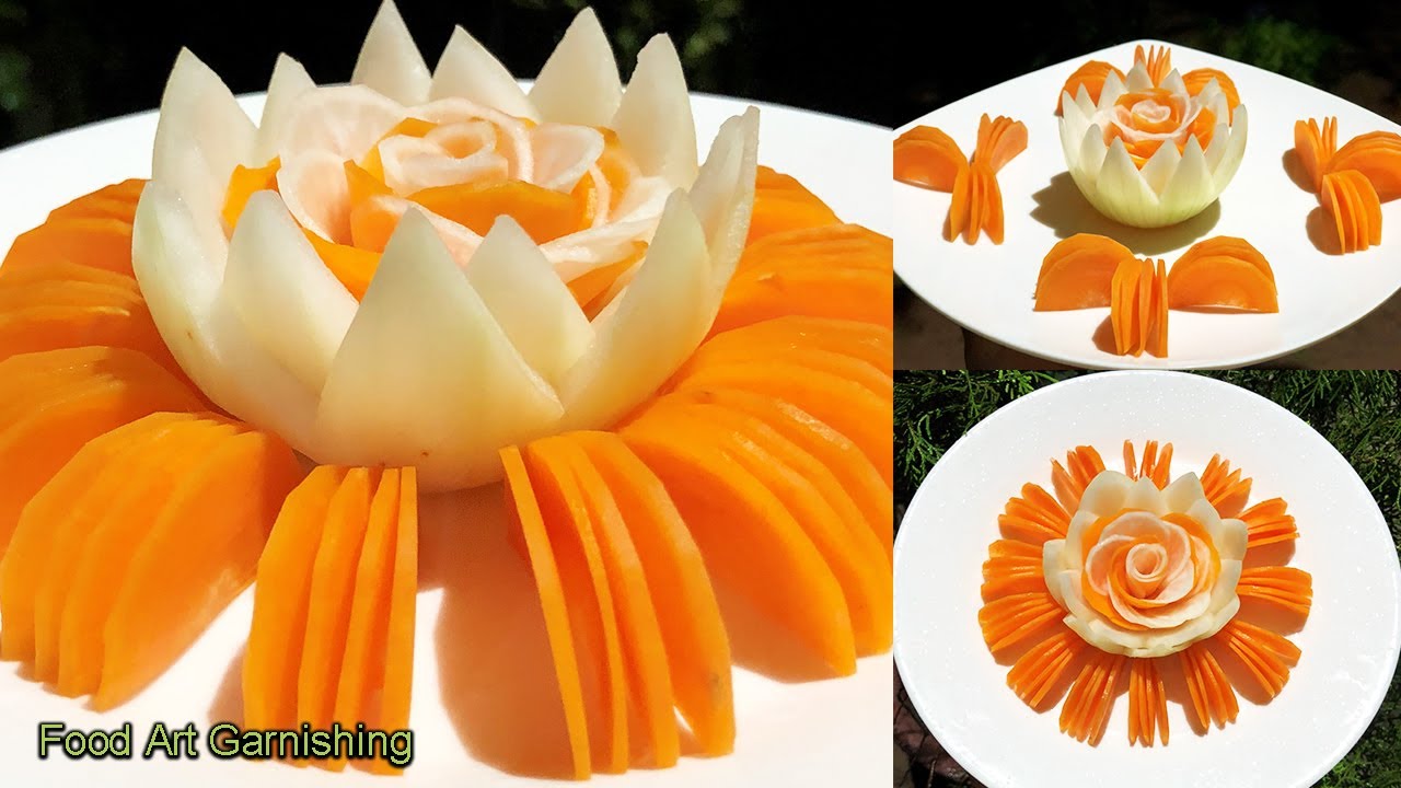 Easy Salad Decoration Ideas | Lotus Onion With Carrot Rose Flower Garnish