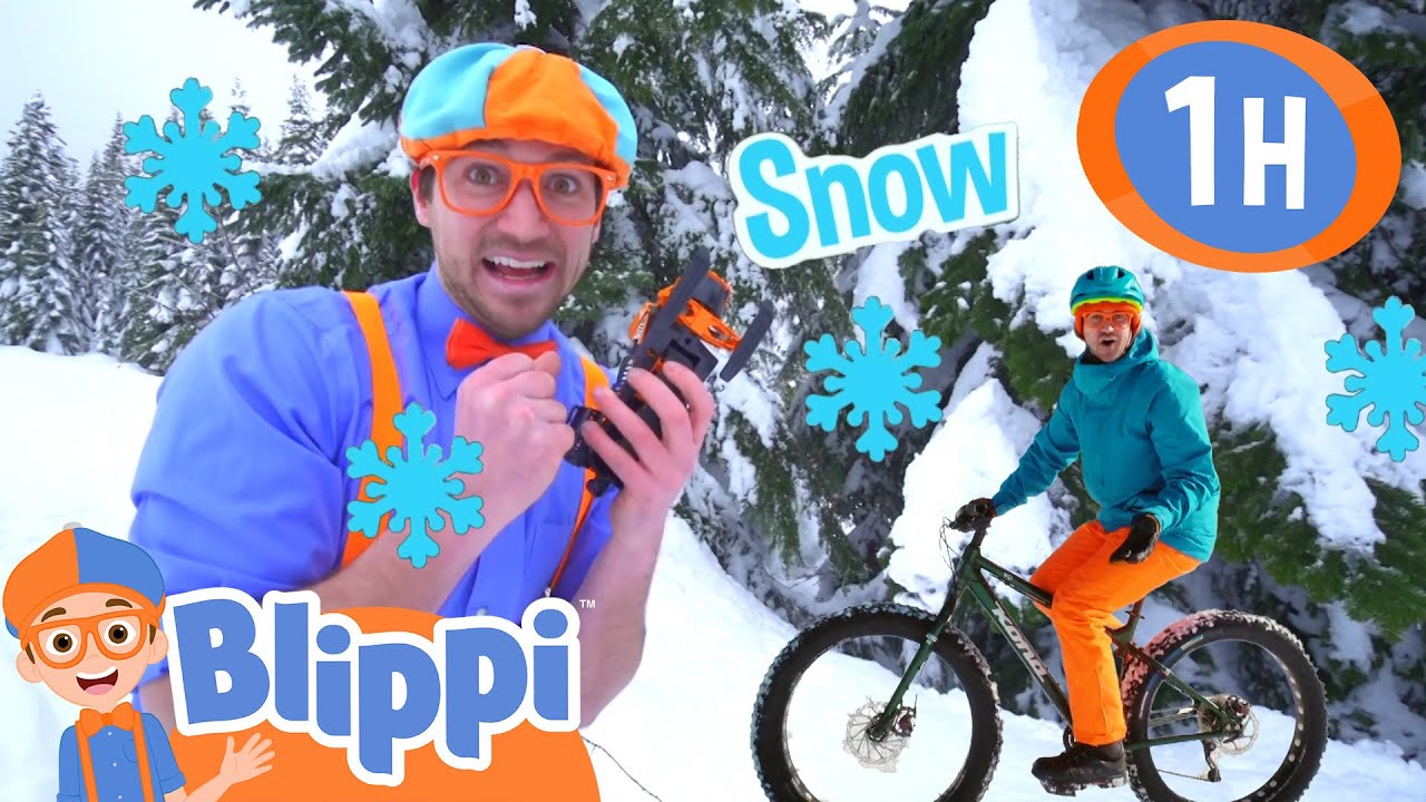 Snow Day with Blippi ❄️🧡 Tubing Down the Hill | 1 Hour Fun | Moonbug Kids - Fun Stories and Colors