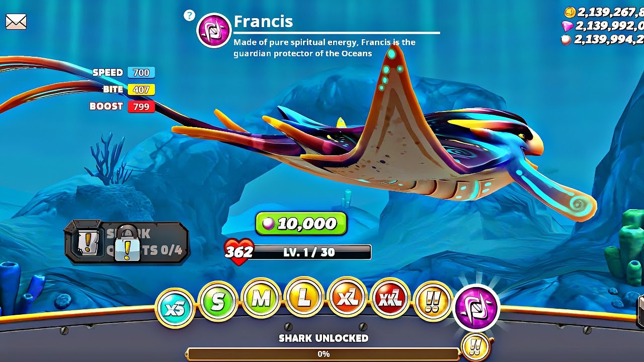 Hungry Shark World New FRANCIS Shark - Hungry Shark All Sharks Unlocked & Francis Shark Gameplay