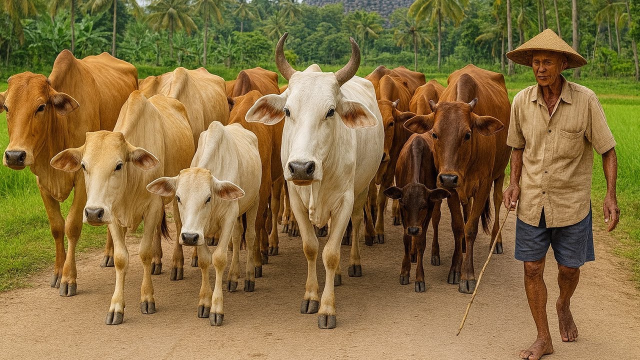 Aktivitas Kawanan sapi yang berjalan rapi menuju kandang, Suara Sapi Moo, menggiring Sapi Lucu