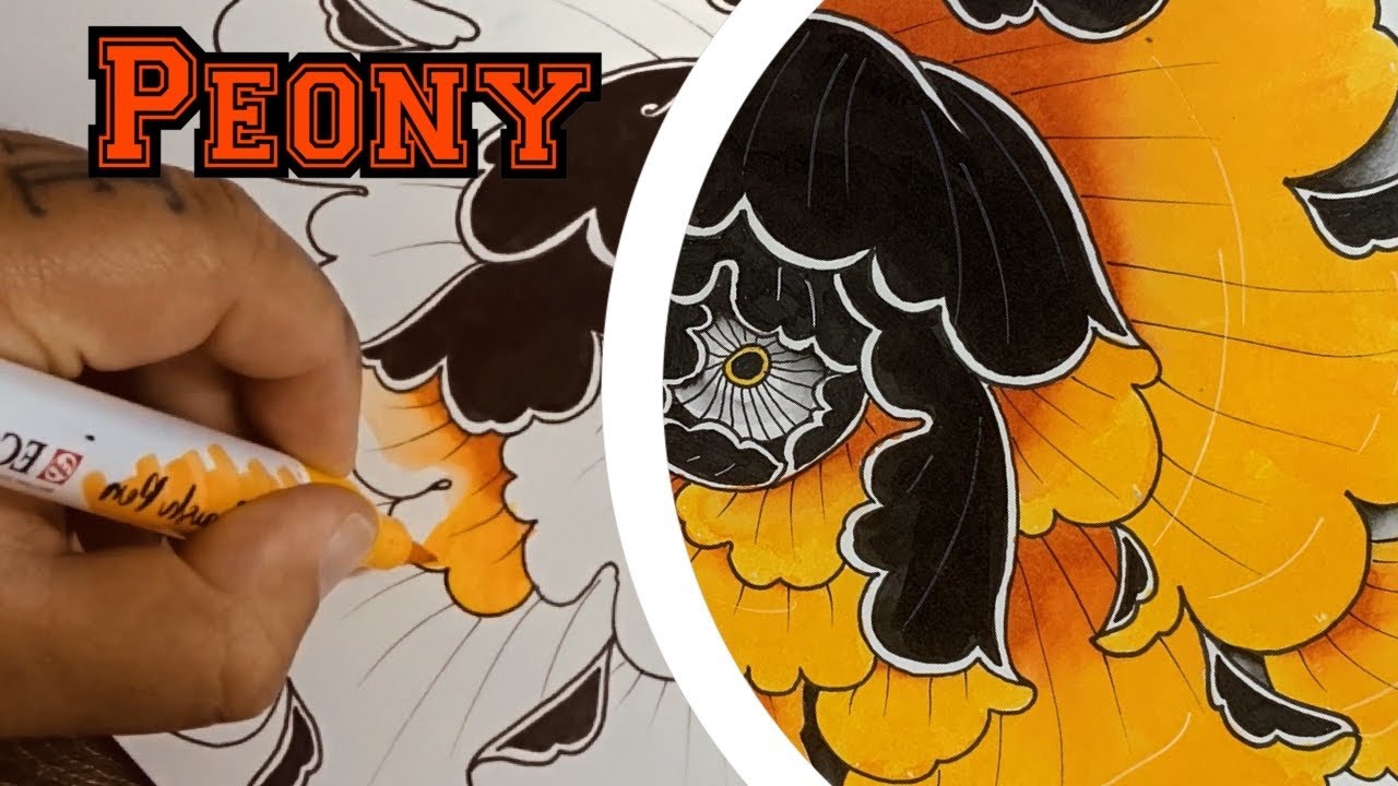 How to draw a Peony flower (Tattoo style)