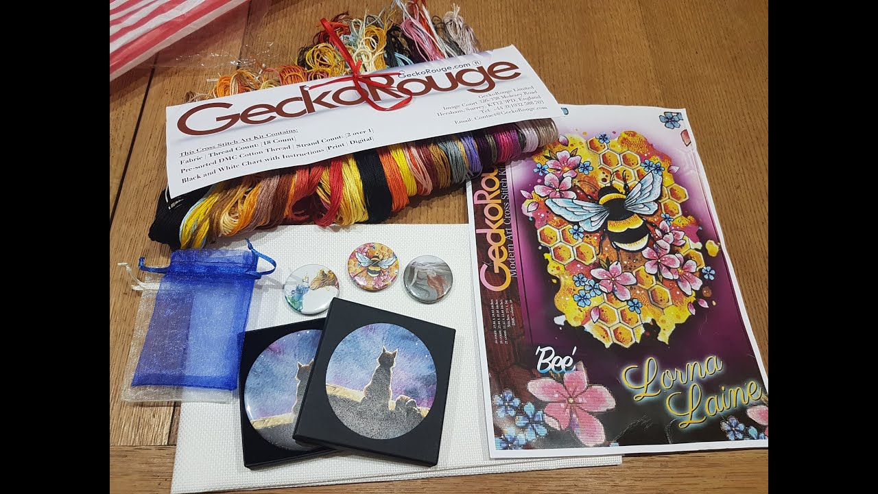 Flosstube #5 Gecko Rouge unboxing – Bee by Lorna Laine. Also, thread card and needle minder chat!