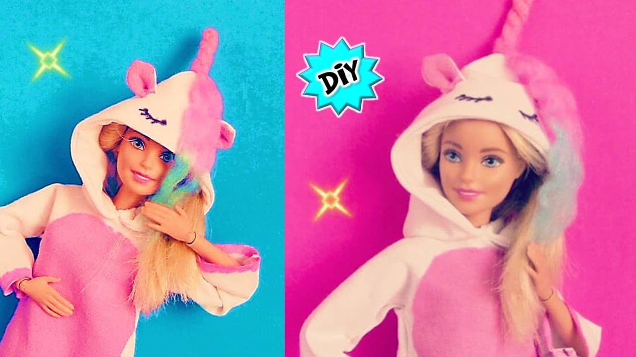 DIY - How to Make: Doll UNICORN Onesie | Recycled Craft 💜 Diy Barbie Clothes and hacks No sew!