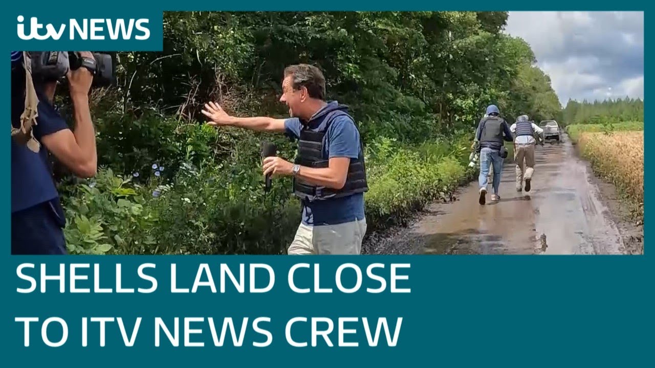 ITV News crew flee as Russian shells land 600m away on Ukrainian frontline | ITV News