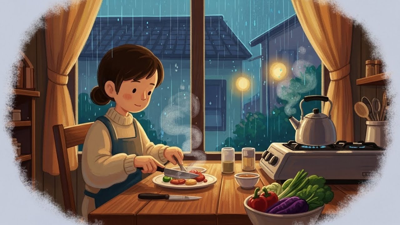 Cooking Dinner While It Rains Outside | Ghibli-Style ASMR, Slow Living