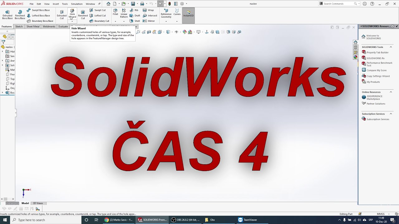 SolidWorks četvrtii čas. Hole Wizard