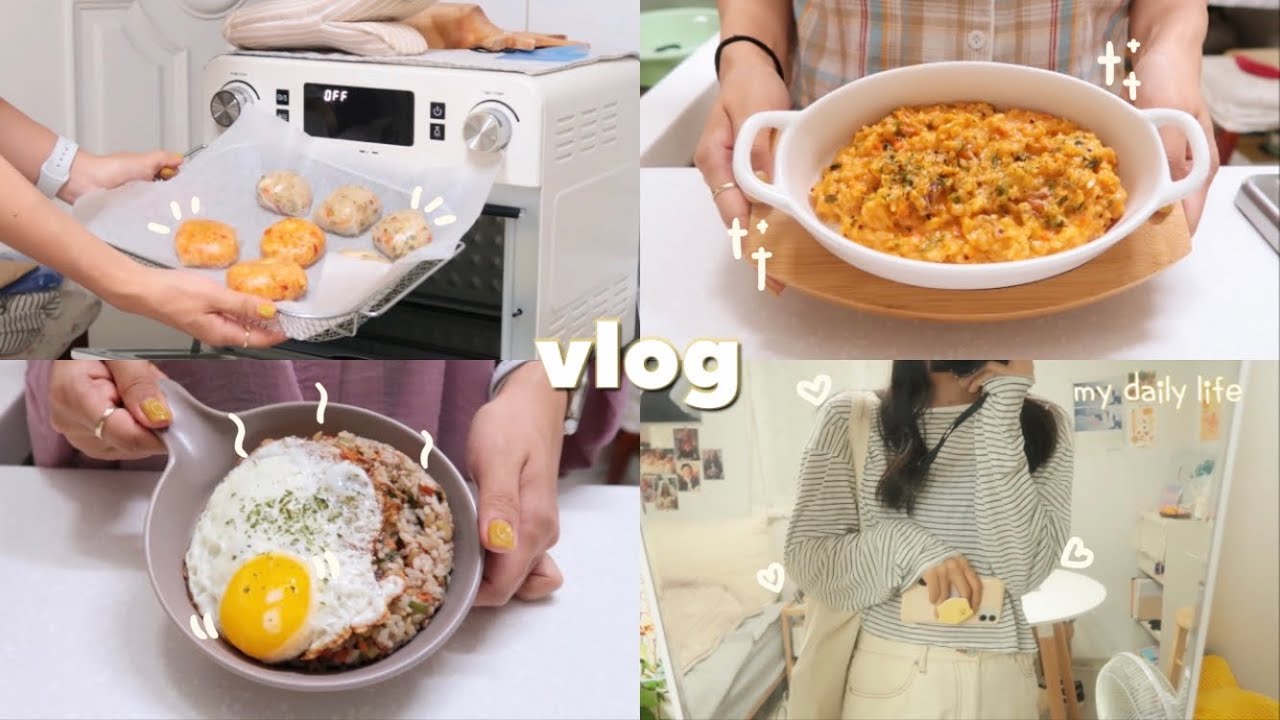 SUB)한국인은 밥심🍚! 역대급 간편한 식단(해물리조또,밥튀김,볶음밥,계란김밥) | 카페(인)중독 | 교보문고 | 콩나물 키우기 | 매일 운동 | food vlog