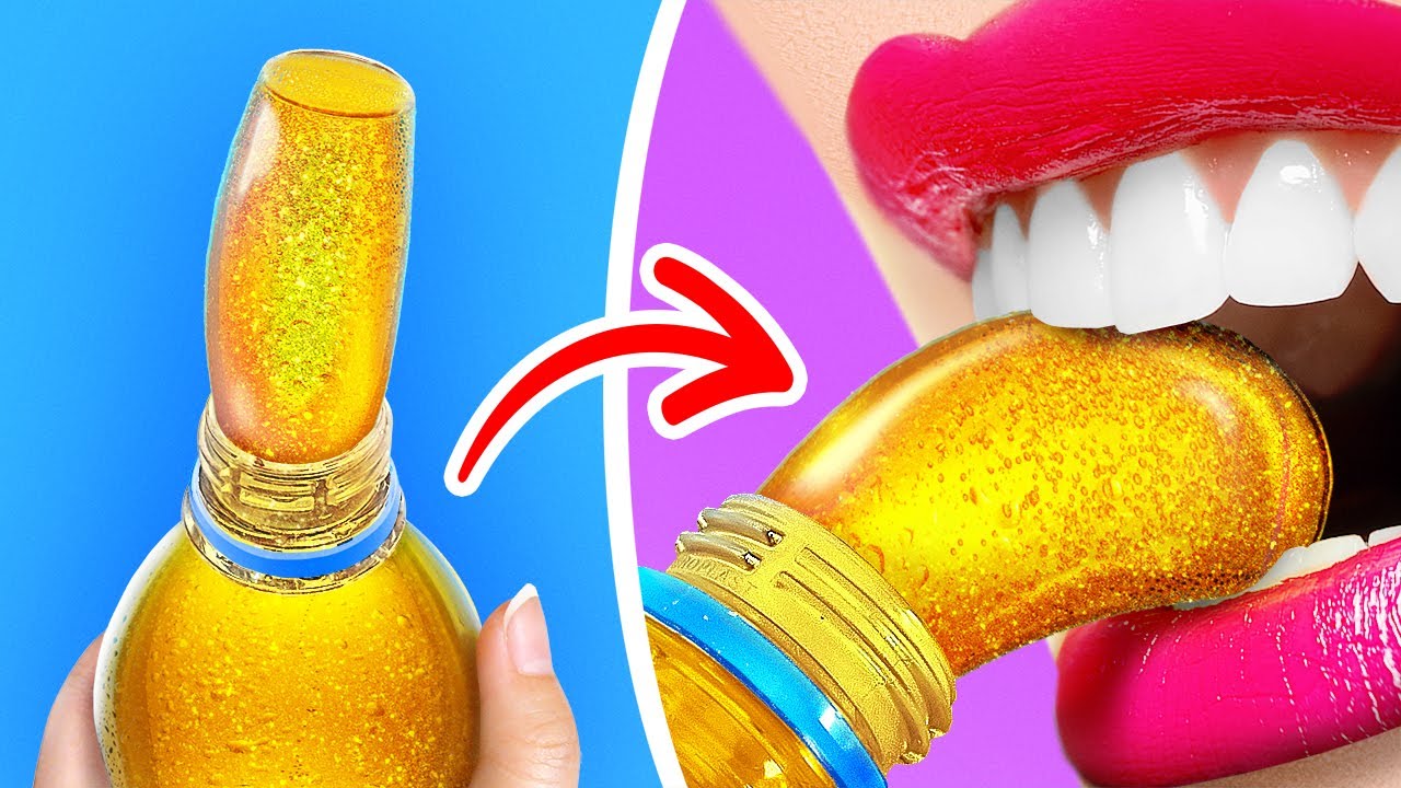 MAKAN HANYA SATU WARNA MAKANAN SELAMA 24 JAM! || Jeli Madu Beku oleh 123 GO! GOLD