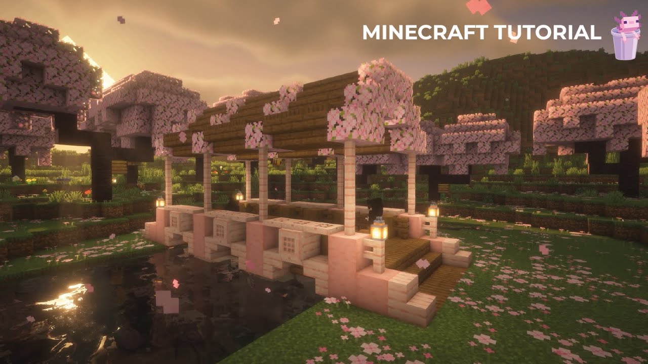 Minecraft I Cherry Blossom Bridge TUTORIAL - How to build a Cherry Blossom Bridge